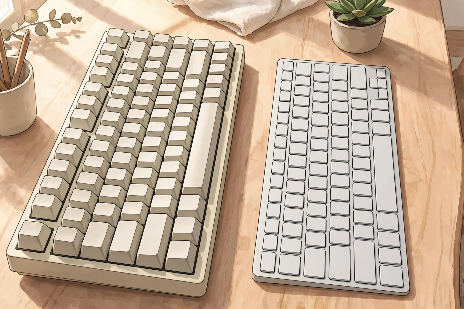 Mechanical and membrane keyboards side by side