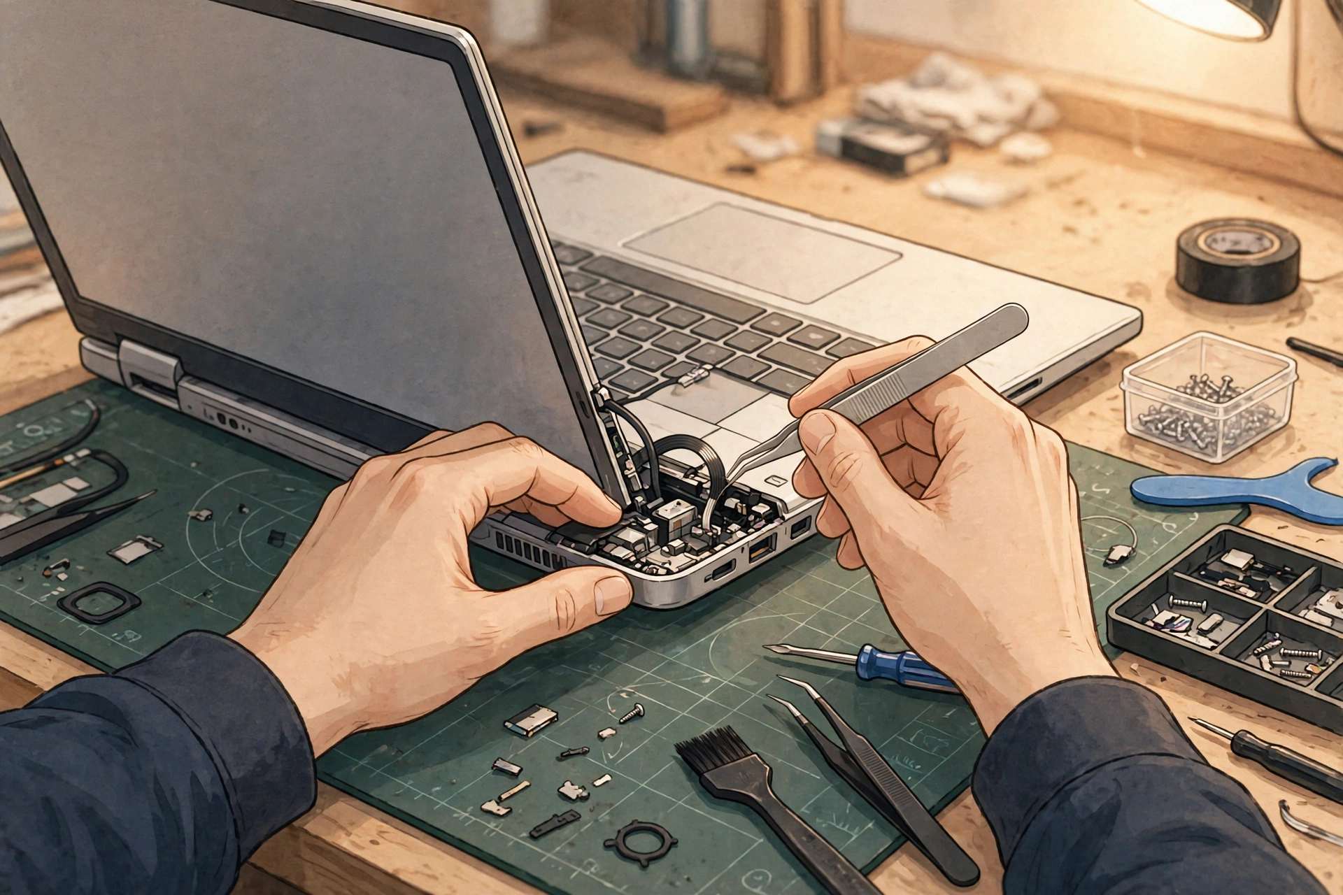 Checking a laptop screen hinge and cable